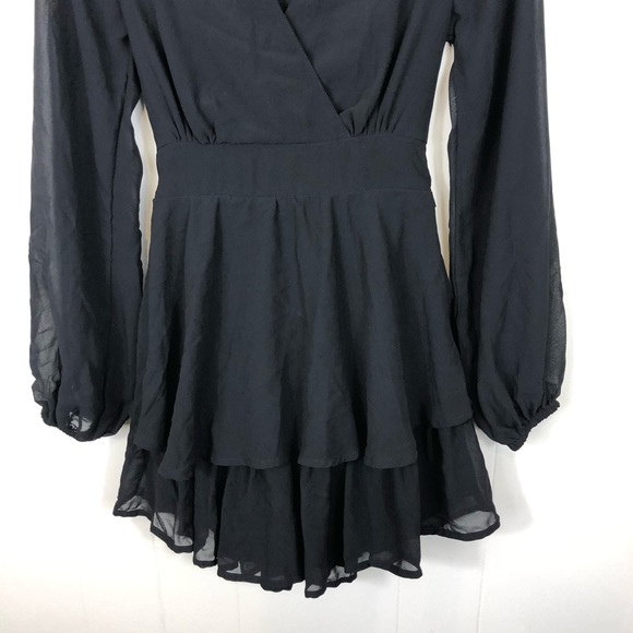 Woman’s V-Neck Long Sleeve Ruffled Mini Dress Sz XS - Picture 3 of 8